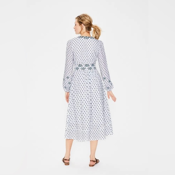 NWT Boden Flossie White Blue Floral Embroidered 100% Cotton Midi Dress Size 10 - Picture 11 of 11